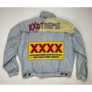 VINTAGE Dakota Blue Jeanswear Denim Jean Jacket Men Medium Patch Exstreme 90s